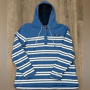 Men’s L.L. Bean XL Nautical Half Button Pullover Sweater Navy Hooded Soft Cotton